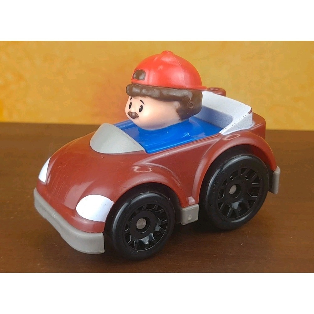 Fisher Price Little People Wheelies Red Car Mechanic Brown Hair Red Hat 2016